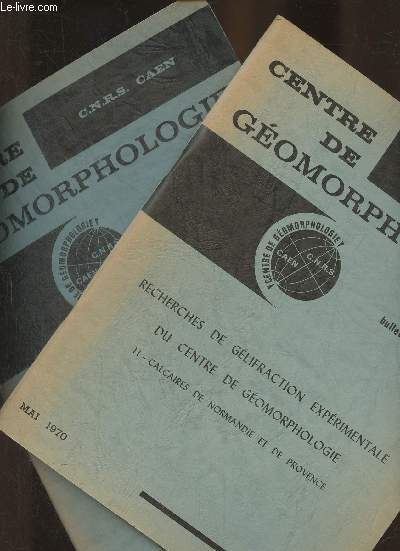 Bulletin n5 et 6 (2 volumes), Fvrier-Mai 1970- du Centre de gomorphologie de Caen- Recherches de glifraction exprimentale du centre de gomorphologie I: Calcaires de Charentes+ II: calcaires de Normandie et de Provence