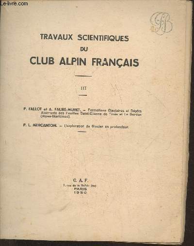Travaux scientifiques du Club Alpin Franais III