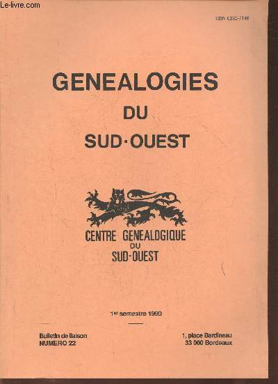 Gnalogies du Sud-Ouest, bulletin de liaison n22- 1er semestre 1990