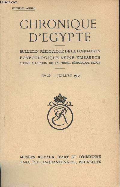 Chronique d'Egypte n16 - Juillet 1933