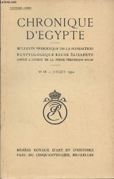 Chronique d'Egypte n18- Juillet 1934