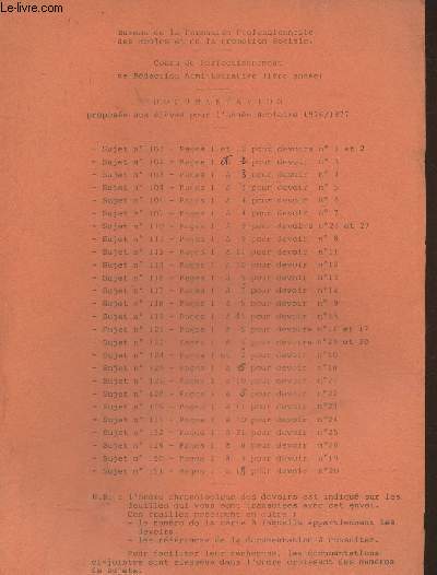 Documentation propose aux elves pour l'anne scolaire 1976/1977