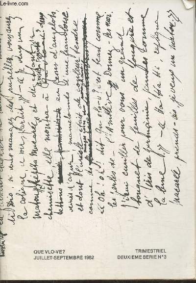 Que vlo-ve?- Bulletin international des tudes sur Apollinaire, 2me srie- n3- Juillet-Septembre 1982- Manuscrits et documents  la bibliothque nationale, Repres, Apollinaire dans le monde, informations