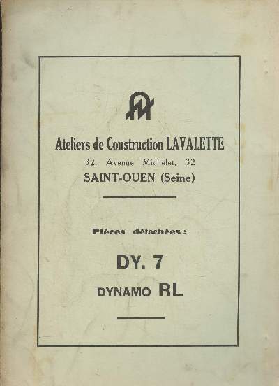 Ateliers de contruction Lavalette- Pices dtaches DY. 7 Dynamo RL
