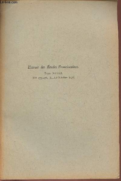 Extrait des tudes Franciscaines Tome XLVIII n275-276, Juillet-Octobre 1936