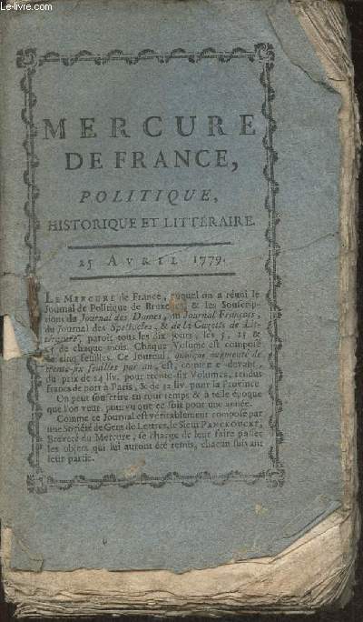 Mercure de France ddi au Roi 25 avril 1779