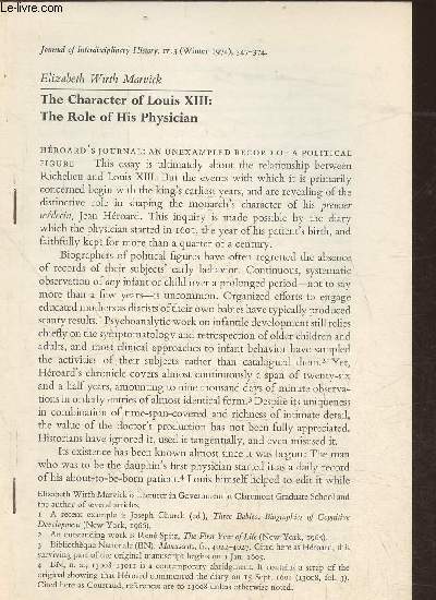 The character of Louis XIII: The role of his physician (journal of interdisciplinary history, IV:3 (Winter 1974))