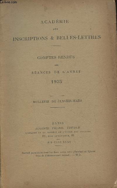 Acadmie des inscriptions & belles-lettres- Comptes rendus des sances de l'anne 1935- Bulletin de Janvier-Mars
