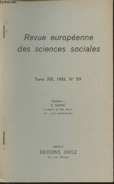Revue europenne des sciences sociales Tome XIX, 1981, n59- Trois tudes sociologiques de J. Schumpeter