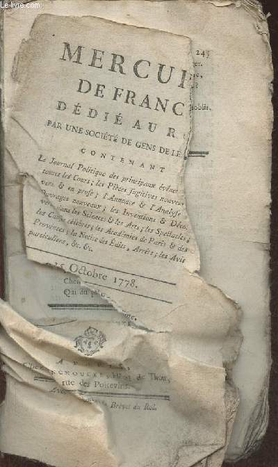 Mercure de France ddi au Roi par une socit de gens de lettres - 25 Octobre 1778