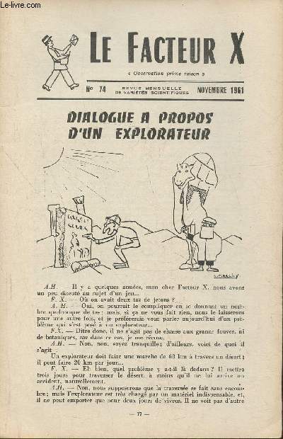 Le facteur X n74- Novembre 1961- Dialogue  propos d'un explorateur