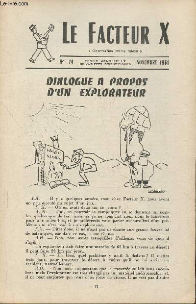 Le facteur X n74- Novembre 1961- Dialogue  propos d'un explorateur