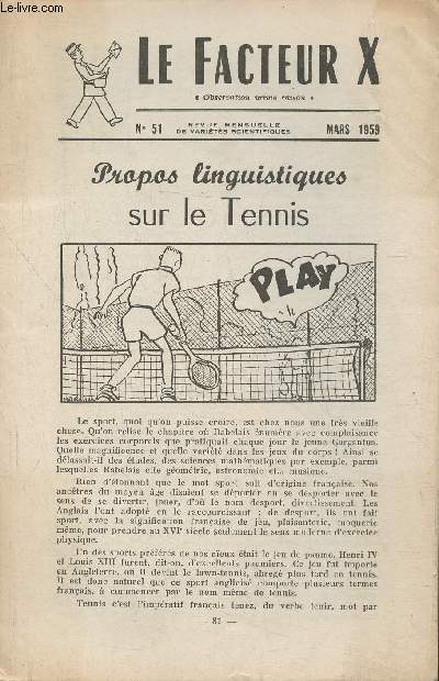 Le facteur X n51- Mars 1959- Propos linguistiques sur le tennis