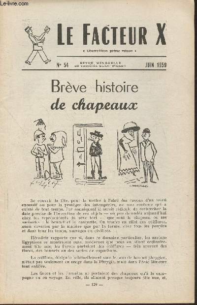 Le facteur X n54- Juin 1959- Brve histoire de chapeaux
