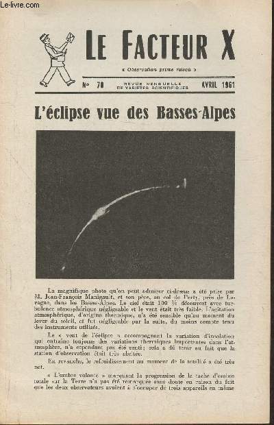 Le facteur X n70- Avril 1961- L'clipse vue des Basses-Alpes