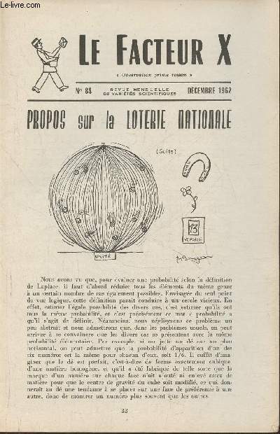 Le facteur X n84- Dcembre 1962- Propos sur la loterie nationale