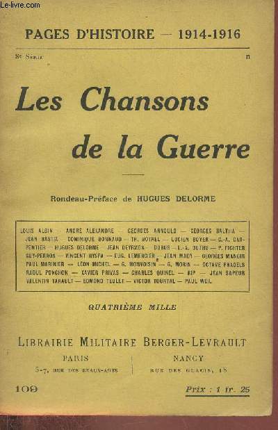 Les chansons de la guerre n109 - Pages d'histoire 1914-1916 8e srie.
