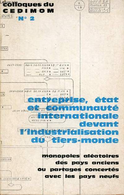 Entreprise, tat et communaut internationale devant l'industrialisation du tiers-monde - Monopoles alatoires des pays anciens ou partages concerts avec les pays neufs - Royaumont du 9 au 11 avril 1964 - Colloques du Cedimom n2.