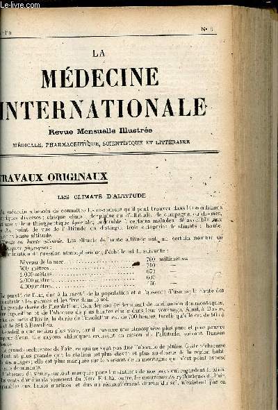 La mdecine internationale illustre n3 mars 1910 - Les climats d'altitude - leucothrapie - leucoprophylaxie - mdication hyperleucocytaire - le masque de l'empereur - le poignet (suite) - les inondations de 1910 - a quoi servent les leons du pass ?..