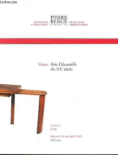 Catalogue de ventes aux enchres - Arts dcoratifs du XXe sicle - Paris salle 10 - Mercredi 26 novembre 2003.