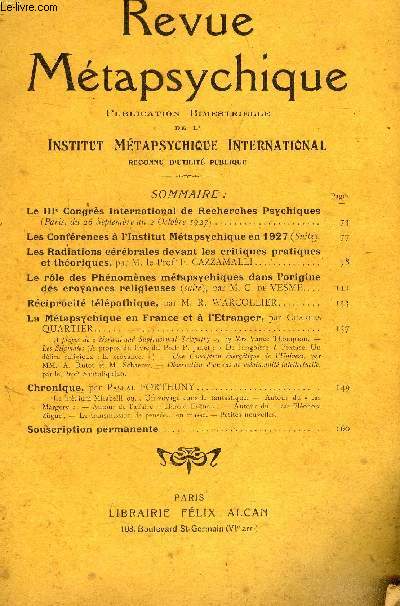 Revue Mtapsychique. Mars-Avril 1927. N2.