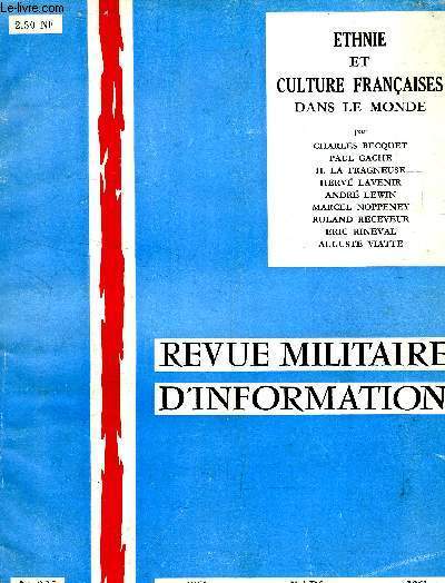 Ethnie et culture franaise dans le monde. Revue militaire d'information. N325. Mars 1961.