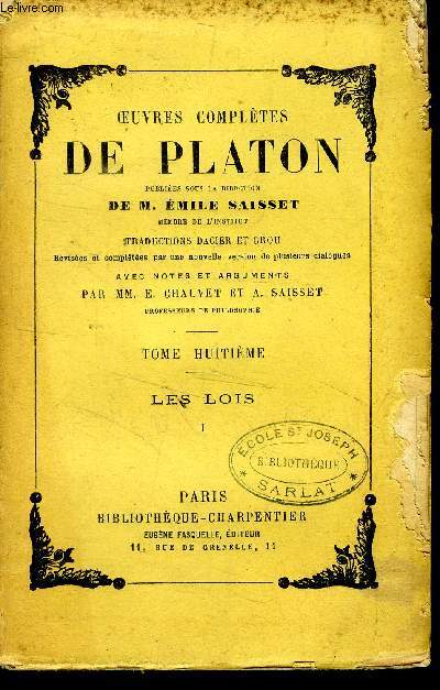 Oeuvres compltes de Platon Tome huitime