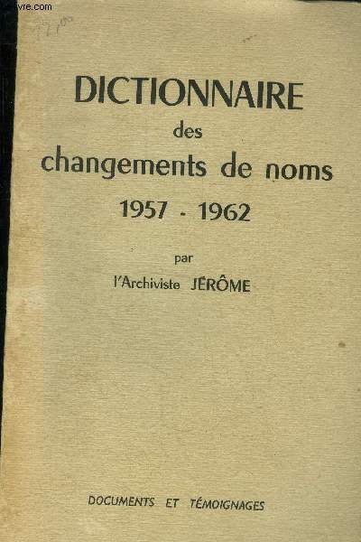 Dictionnaire des changements de noms 1957-1962