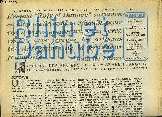 Rhin et Danube n481, fvrier 1997, 48e anne : hommage au Marchal de Lattre- Le conseil conomique et social- Rcir de M.Magnin- Appel pour les journes de solidarit