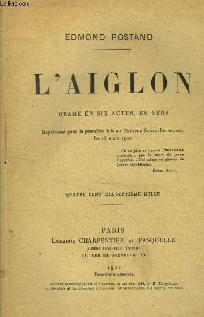 L'Aiglon - Drame en six actes, en vers