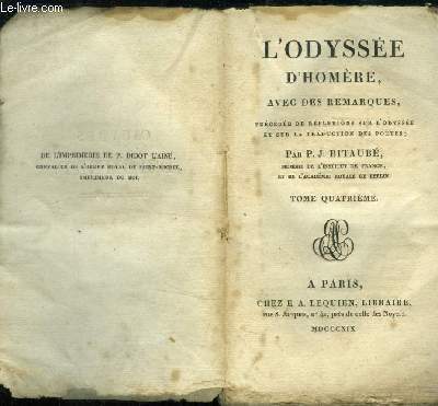 L'odysse d'Homre avec des remarques, prcde de rflexions sur l'Odysse et sur la traductuction des potes