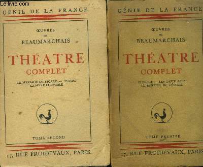 Thtre complet Tomes 1 et 2 (en deux volumes) : Eugnie - Les deux amis - Le Barbier de Sville - Tome 2 : Ke laruage de Figaro - Tarare - La mre coupable (Collection : 