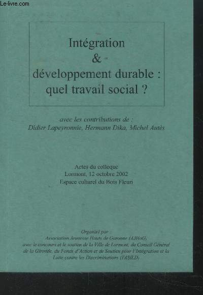 Intgration & developpement durable: quel travail social
