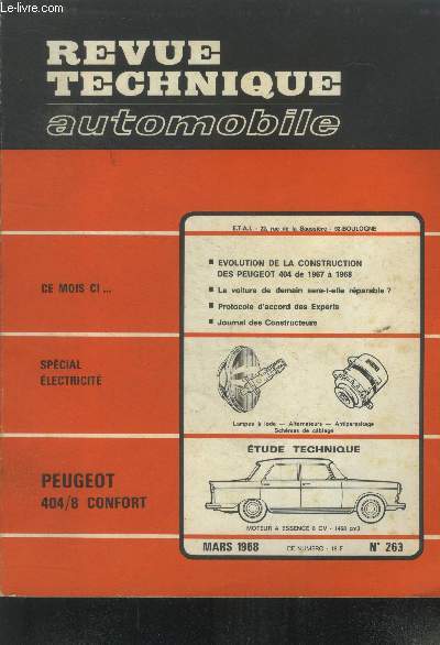 Revue technique automobile n263, mars 1968. Peugeot 404/8 confort