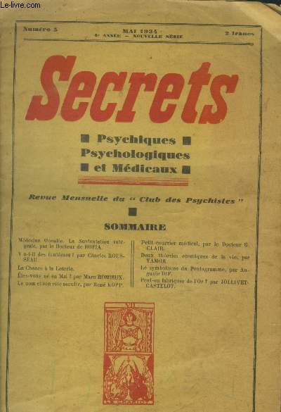 Secrets psychiques psychologiques et mdicaux n5, mai 1934.