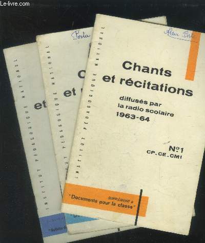 Chants et rcitations diffuss  la radio scolaire 1962-1963/ 1963-64/1964-1965