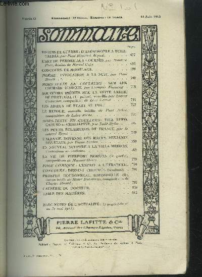 Je sais tout N 101 : 15 juin 1913 :Visions de guerre d'andrinople  tchtaldja- L'art de perdre aux courses- posie, invocation de la nuit- Souvenirs indits de la reine Amlie du Portugal- Les adieux de peary au pole- Un nouveau sceptre  la villa de md