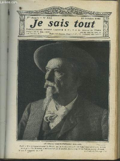 Je sais tout n21, 15 octobre 1906. Stoessel est-il un triatre ? par Marcel L'Heureux. Chapeaux bas Mesdames, par Maurice Level. Le reproche, posie indite de Charles Derennes. Le Grand Procs, le Mystre du Glandier, par Henri Varennes. tout le monde ..