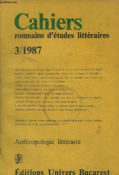 Cahiers roumains d'tudes littraires 3/1987