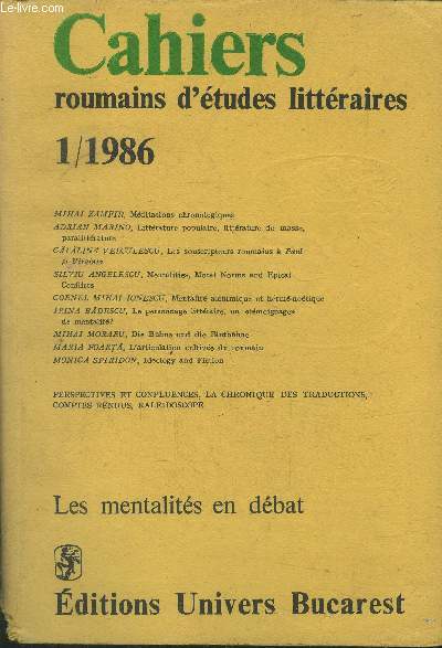 Cahiers roumains d'tudes littraires 1/1986