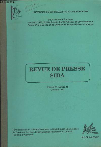 Revue de presse sida Volume IV n10, octobre 1993