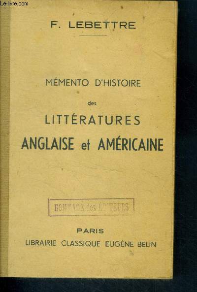 Memento d'histoire des litteratures anglaise et americaine
