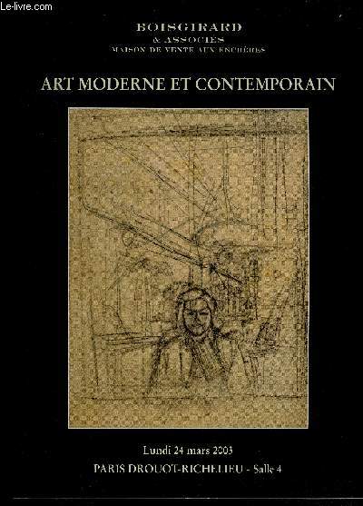 Catalogue de vente aux encheres : art moderne et contemporain - lundi 24 mars 2003 - paris drouot richelieu - salle 4- estampes, dessins , tableaux; sculptures,