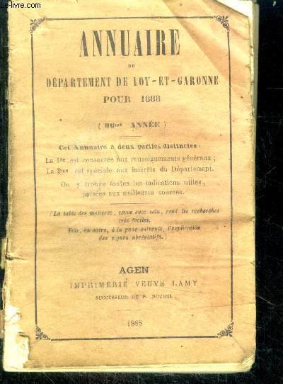 Annuaire du departement de lot et garonne pour 1888 - 96eme annee