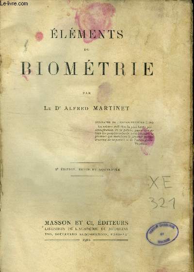 Elements de biometrie - 2eme edition revue et augmentee