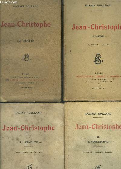 Jean christophe - 4 volumes : I, l'aube + II, le matin + III, l'adolescent + IV, la revolte