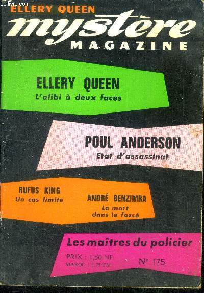 Mystere Magazine N175 - aout 1962 - L'alibi  deux faces- Etat d'assassinat- Un cas limite- La mort dans le foss - un chauffard- la chute- verdict- le crime passe en jugement - ...