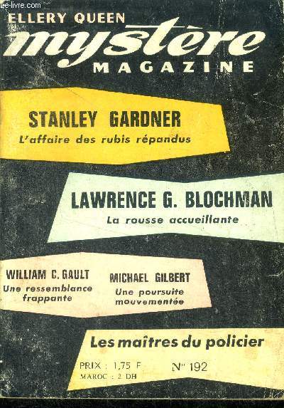 Mystere Magazine N192- janvier 1964- L'affaire des rubis rpandus- La rousse accueillante- Une ressemblance frappante- Une poursuite mouvemente- l'argent tue parfois- l'evade de noel- verdict- le prix du quai des orfevres- le crime passe en jugement...