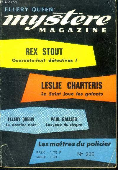 Mystere Magazine N206 - mars 1965- Qaurante-huit dtectives !- Le Saint joue les galants- Le dossier noir- Les jeux du cirque- ne plus revoir claudine- cherchez le tueur- verdict- le crime passe en jugement...