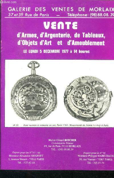 Galerie des ventes de morlaix - Vente d'armes, d'argenterie, de tableaux, d'objets d'art et d'ameublement, tapis d'orient, icones, bijoux...